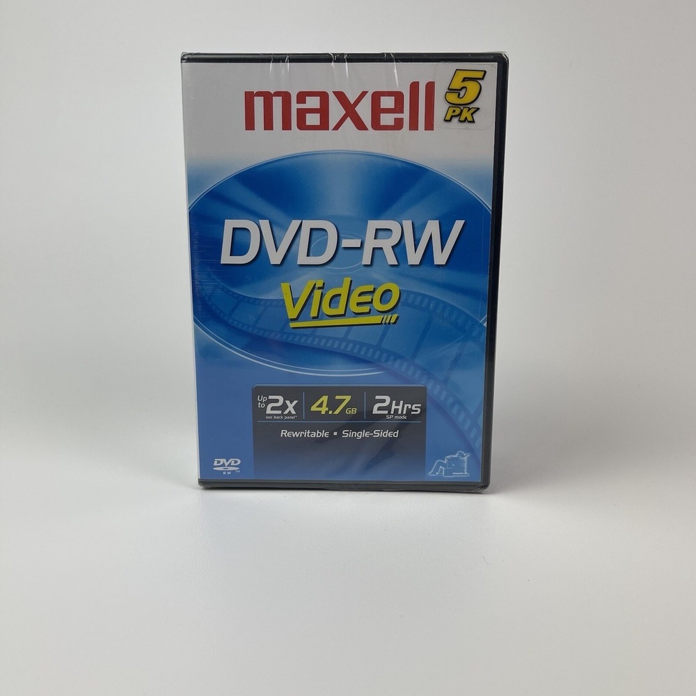 Maxell 5 pk DVD-RW Video Sealed In Package Rewritable Single Sided Black‎ Case